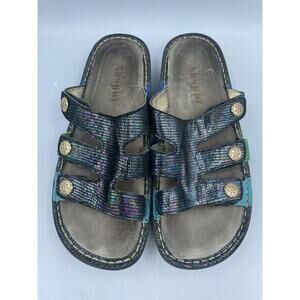 Alegria Sandals Venus Blue Gleam Slip On Colorful 3 Strap Ven-718 Size 38
